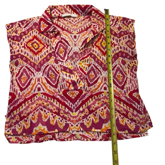 Karlie Pink Orange Ikat Print Cotton Popover Blouse Size Small - Picture 8 of 8